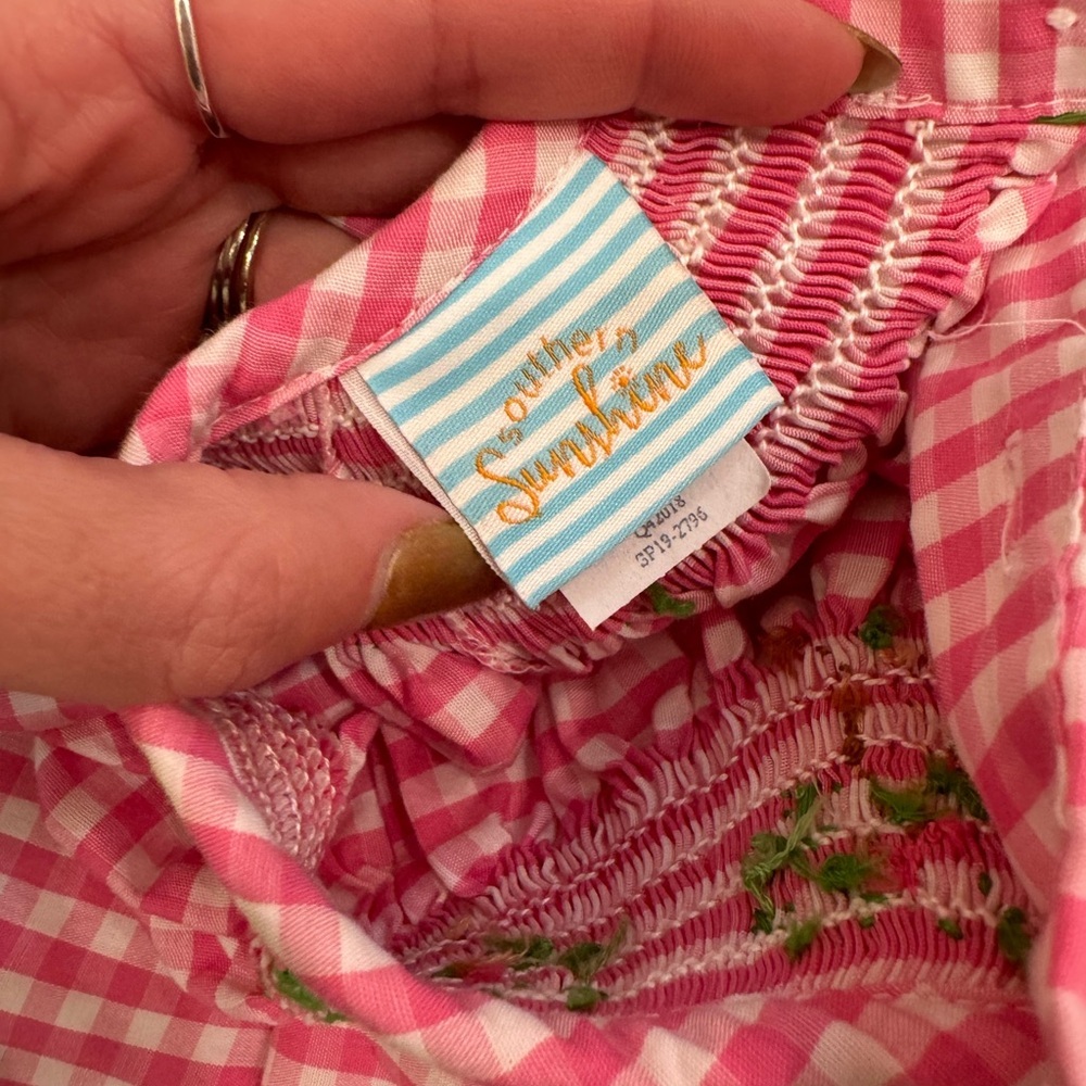 Southern Sunshine Palm Tree Smocked Plaid Ruffle Dress - Picture 4 of 7